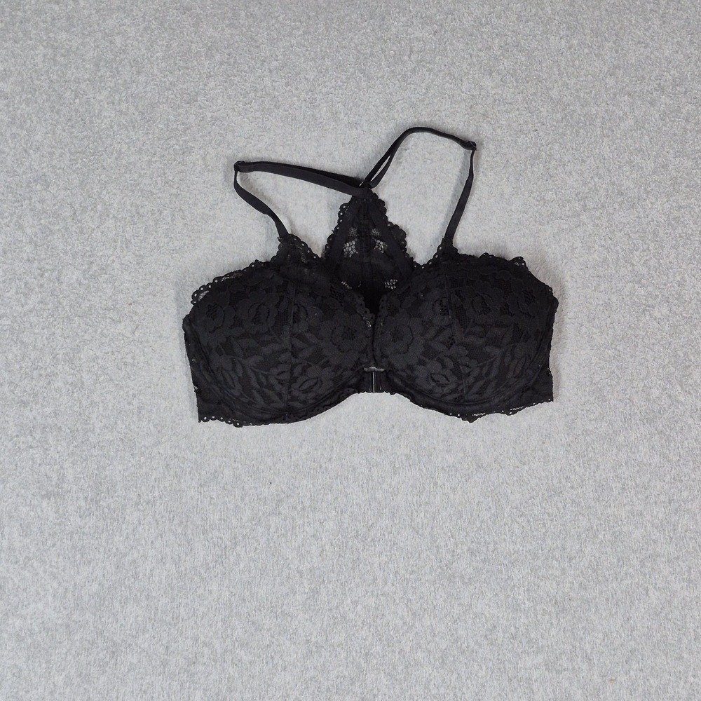 Victoria's Secret PINK Women Bra 32D Black Floral Racerback Underwired Lace